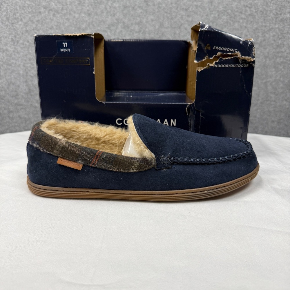 Cole Haan Mens Venetian Plaid Collar Microsuede Slippers Midnight Moon 11 104852 - Picture 9 of 12